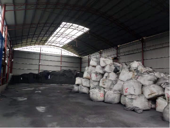 Antimony ore has been processed and stacked neatly in the warehouse