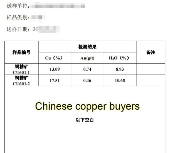 This is the test certificate of qualified copper ore